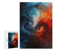 Picture Puzzle - Fire Vs Ice Dragons Artwork, Wooden Picture Puzzle for Grown-Ups, 300 PCS, Home Décor Activity, for Mindful Indoor Entertainment