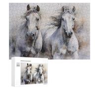 Picture Puzzle - Graceful White Horses in Motion, Decorative Wooden Puzzle, 300 PCS, Year-End Present, with A Decorative Finished Picture