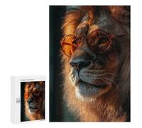 Picture Puzzle - Lion Wearing Round Glasses, Challenging Puzzle for Adults, 300 PCS, New Year Decoration - for Detail-Focused Puzzlers