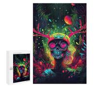 Picture Puzzle - Neon Forest Skull, Wooden Picture Puzzle for Grown-Ups, 1000 PCS, Seasonal Gift, for Relaxing Solo Or Group Play