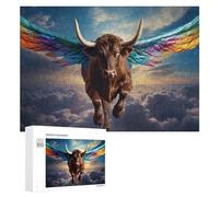 Picture Puzzle - Rainbow-Winged Bull Soars Above Clouds -1, Wooden Brain Teaser for Adults, 300 PCS, New Year Puzzle Gift, for Mindful Indoor Entertainment