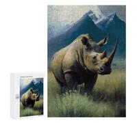 Picture Puzzle - Rhinos Serene Solitude, Decorative Jigsaw for Grown-Ups, 300 PCS, New Year Party Activity, for Mindful Indoor Entertainment