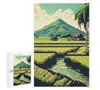 Picture Puzzle - Rice Fields Pixelated, Wooden Jigsaw Puzzle for Adults, 1000 PCS, Relaxing Home Activity, for Relaxing Solo Or Group Play