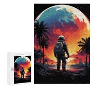 Picture Puzzle - Space Explorer on Exotic Beach, Wooden Jigsaw Puzzle for Adults, 300 PCS, Screen-Free Activity; for Couples, Friends And Family