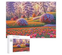 Picture Puzzle - Spring Tulip Fields at Sunset, Wooden Picture Puzzle for Grown-Ups, 500 PCS, Holiday-Season Gift - for Quiet Evenings And Focused Play