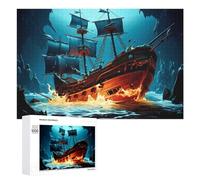 Picture Puzzle - Sunken Pirate Ship in Mysterious Cavern, Decorative Wooden Puzzle, 1000 PCS, Year-End Present, with A Decorative Finished Picture