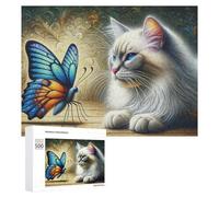 Picture Puzzle - Whispering Wings A Cat's Curious Encounter with Nature's Symphony, Decorative Wooden Puzzle, 500 PCS, Winter Activity Gift - to Assemble, Frame And Display