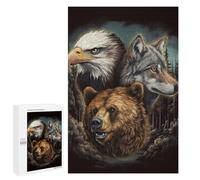 Picture Puzzle - Wild Spirit Trio Eagle, Wolf, Bear, Displayable Picture Puzzle, 1000 PCS, New Year Gift; for Shared Table Time