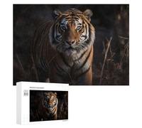 Picture Puzzle - Wild Tiger Stalking Through Shadows, Decorative Wooden Puzzle, 300 PCS, Year-End Present, with A Decorative Finished Picture