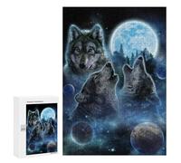 Picture Puzzle - Wolves Howling at The Moon, Decorative Wooden Puzzle, 300 PCS, Year-End Present, with A Decorative Finished Picture