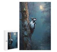 Picture Puzzle - Woodpecker on A Tree Under The Moon, Decorative Jigsaw for Grown-Ups, 1000 PCS, New Year Party Activity, for Mindful Indoor Entertainment