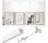 Picture Rail Hanging Kit Frame Picture Rail Hooks for Hanging, Gallery Art Displaying System Kit Side Mounted, Canvasses / Photographic Work Suspension Track & Chain(1m/3.3' Wire,77"/195cm Track)