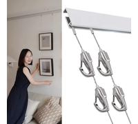 Picture Rail Hanging Kit Indoor Picture Hanging Rail with 2 Cables & 4 Hooks, White Photo Frame Hanger Set, Metal Painting Suspension Rod for Plaster Walls(3.0m/9.8' Wire,77"/195cm Track)