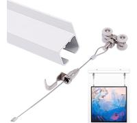 Picture Rail Hanging Kit Metal Side Loading Frame Hanging Kit, Picture Rail Hanger System with Silent Pulley, Artwork Displaying Track Cord Set, Easy to Install(2m/6.6' Wire,77"/195cm Track)