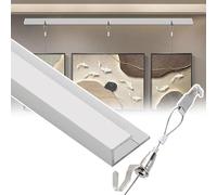 Picture Rail Hanging Kit White Picture Rail Hanging System L Shaped, Paintings Hangers Wire with Adjustable Hooks, Heavy Duty Canvasses Frame Displaying Track(2.5m/8.2' Wire,77"/195cm Track)