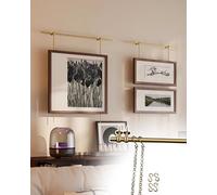 Picture Rail Hanging System 2 Pack Wall Mounted Picture Frame Rail Hanging System, Antique Brass Rod Kids Artwork Display Frame, Gallery Painting Hangers Cable Bracket Kit(160cm/63