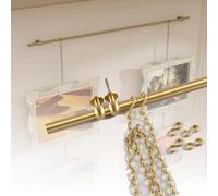 Picture Rail Hanging System, Brass Gallery Rail Kit, Gold Decor Rod, with Chains & Hooks, Up and Down Adjustable, for Museum Displays/Home Decor(35.4" Rod)