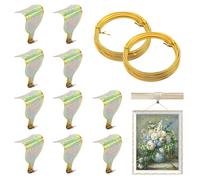 Picture Rail Hooks and Wire, 10pcs Brass Plated Antique Style Moulding Photo Frame Hooks, Brass Wire for Picture Rail Wall Hanging, Picture Hanging Kit Picture Hangers Heavy Duty(10 pcs)