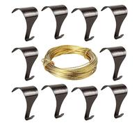 Picture Rail Moulding Hook 10pc Antique Brass Plated Picture Frame Photo Mirror Hangers with 6 Metres Brass Picture Wire
