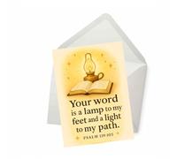 PICTURE THIS PRINTS Psalm 119:105 Bible Verse for First Communion Card, Christian First Communion Greeting Card with Bible and Lamp, Religious Blessing for Boy or Girl, Comes with Envelope (5x7”)