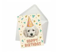 PICTURE THIS PRINTS White Poodle Birthday Card, Canine Birthday Greeting, Funny Dog Themed Milestone Card, Curly Dog Surprise Greeting, Animal Happy Wishes, Comes with Envelope (5x7”)
