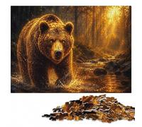Picture Wood Puzzle, Adults, Golden Bear Portrait Animal, 1000 Pieces | Jigsaw Puzzle Gift: border-first or section-first building options on weekends.