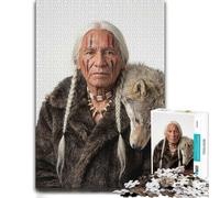 Picture Wood Puzzle, Adults, Native American Man with Wolf, 1000 Pieces | Section-by-section building: a simple way to organise the image at your own pace.