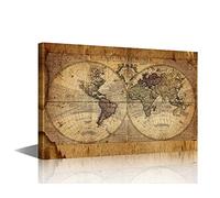 Pictures for Living Room Ancient World Map Painting Vintage Artwork 1 Piece Wall Art Map of The World Prints on Canvas House Decor Wooden Framed Gallery-Wrapped Ready to Hang(24" Wx36 H)