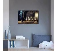Pictures for Living Room Oak Barrels and Whiskey 1 Panel Wine Glass and Cigars Print on Canvas Wall Art for Family Bar Men's Bedroom Stretched and Framed Ready to Hang, 24" Wx16 H