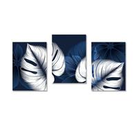 Pictures on Canvas Wall Art Blue White Plant Leaf Posters Print on Canvas Abstract Modern Picture on Canvas Wall Art Painting Wall Decor 42x60cmX3No Frame