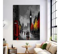 Pictures Print on Canvas, Dark Gray Painting London Street Scene Wall Art Canvas Painting， Modern Poster and Large Prints for Living Room Home Decorative 70x100cm Frameless