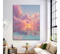Pictures Print on Canvas, Pink Purple Sunset Landscape Clouds Sea Wall Art Canvas Painting， Modern Poster and Large Prints for Living Room Home Decorative 30x40cm Frameless