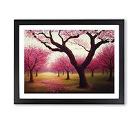 Picturesque Cherry Blossom Trees Framed Print | A2 Black Framed Wall Art | Ready to Hang | Modern Floral Picture | Living Room Bedroom Lounge Office