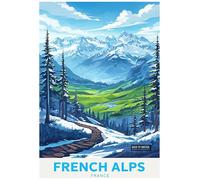 Picturesque French Alps Landscape With Winding Stone Path - Retro Europe Travel Poster A4 Size Vintage Wall Art Print of Famous European Destinations Ideal for Home or Office Decor