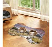 Picturesque Mountain Bone-Shaped Absorbent Pet Feeding Mat, Printed Pu Leather Dog Food Mat Cat Bowl Mat With Non-Slip Rubber Backing,Waterproof