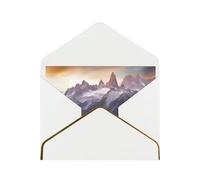 Picturesque Mountain Luxury Pearl Paper Greeting Card With Gold Border, Blank Inside, With Envelope - Birthday, Wedding, Christmas, Valentine
