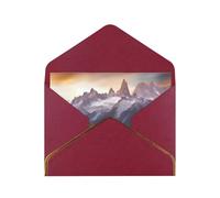 Picturesque Mountain Luxury Pearl Paper Greeting Card With Gold Border, Blank Inside, With Envelope - Birthday, Wedding, Christmas, Valentine