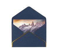 Picturesque Mountain Luxury Pearl Paper Greeting Card With Gold Border, Blank Inside, With Envelope - Birthday, Wedding, Christmas, Valentine