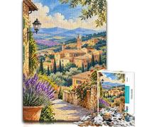 Picturesque Village Landscape with Lavender F Jigsaw Puzzle, 1000 Pieces | Adult Jigsaw Puzzle - tabletop activity for adults at your own pace.