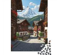Picturesque Village with Mountain Backdrop Jigsaw Puzzle, 1000 Piece