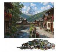 Picturesque Village with Mountain Backdrop Jigsaw Puzzle, 1000 Pieces | Jigsaw Puzzle - visual matching for a more organised build on quiet evenings.