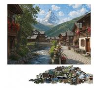 Picturesque Village with Mountain Backdrop Jigsaw Puzzle, 500 Pieces