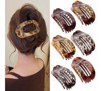 PICURA Flat Hair Clips for Women, 6 Pack Ergonomic Curved Hair Claw Clips for Thick Thin Curly Hair, Strong Hold No Slip Grip Hair Claw Clips for All Hair Textures, Leopard