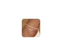 Picuzzy Anklets for Women 14k Gold Plated Bow Ankle Bracelets for Women Waterproof Dainty Cute Beach Knot Anklet Set Fashion Summer Foot Jewelry for Women, in, Gold, Cubic Zirconia, Cubic Zirconia