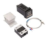 PID Temperature Controller Set K Type Thermocouple Heat Sink Relay Thermostat Holder High Efficiency Intelligent Control for Farm Electric Power (25A)