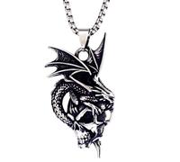 Pidak Dragon Necklace with Skull Pendant Gothic Vintage Style Men's Necklace Punk Rock Biker Unisex