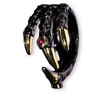 Pidak Raven or Dragon Claw Adjustable Ring - Dark Fantasy Black and Gold Design with Red Stone, Powerful and Symbolic Gothic Style