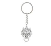 PIDAK Wolf Head Necklace and Keyring - Pendant 4 x 2.6 cm (1.57 x 1.02") | Gothic and Fantasy Style | Symbol of Strength and Freedom | Antique Bronze or Silver, Silver - Silver, XL