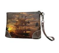 Pidgazdfgv Boat At Dusk Genuine Leather Wristlet Clutch Bag Cell Phone Wallet Purse Wallet Purses Handbags Women