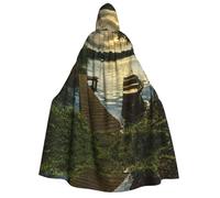 Pidgazdfgv Boat At Lake Shore Adult Hooded Robe Cloak Knight Fancy Cool Halloween Cos Costume Cape Length Hooded Cloak